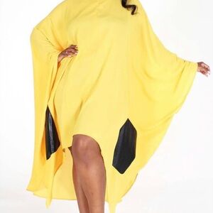 Asymmetrical Yellow Dress with Black Accents